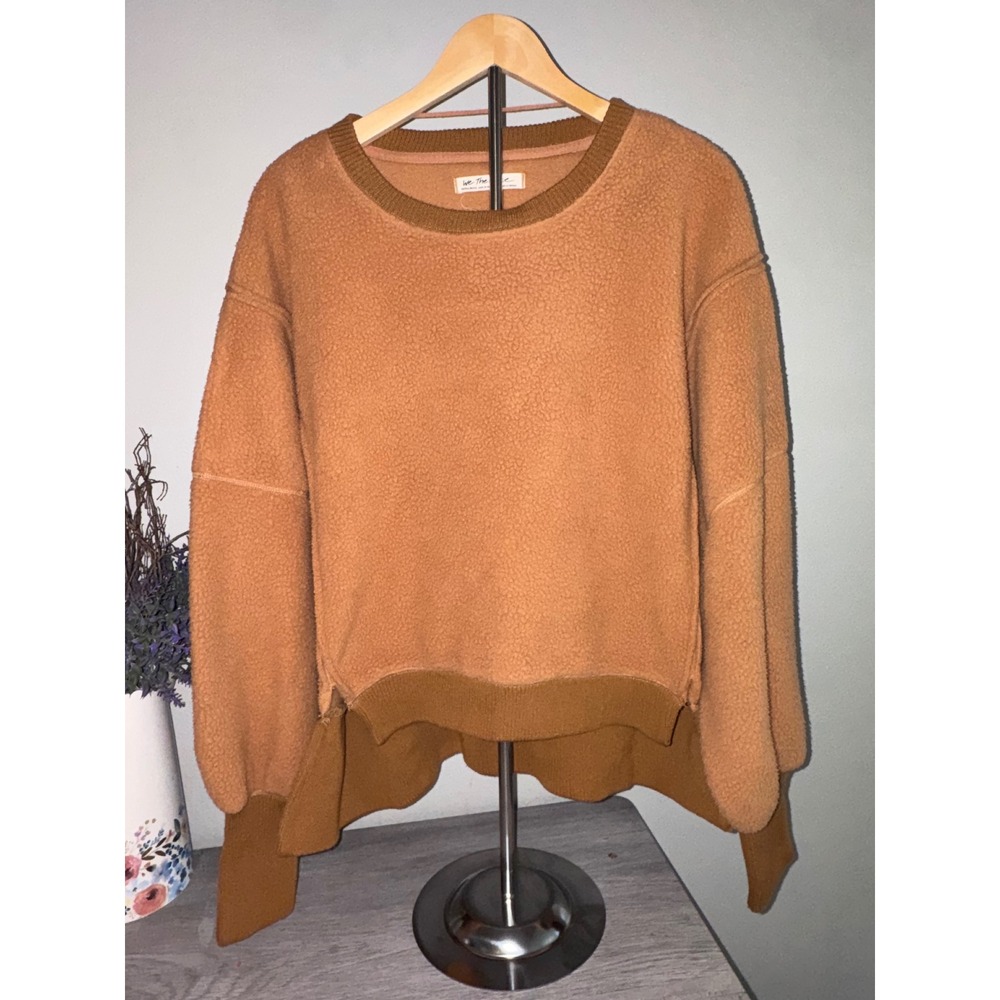 Free People Camden We The Free Sherpa Fleece Pullover Sweatshirt Orange XS